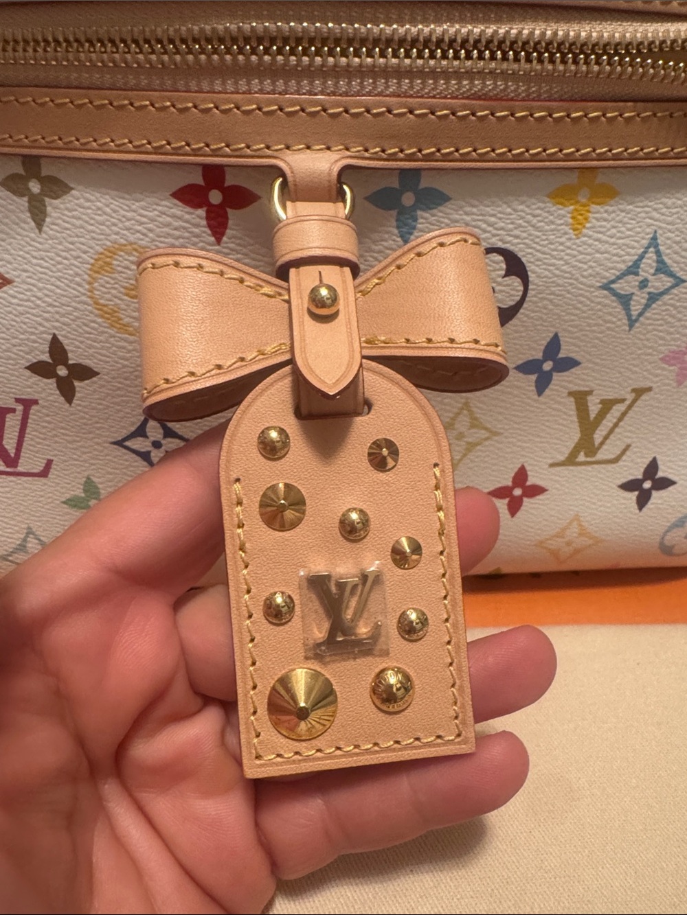 Louis Vuitton White Multicolor Monogram Shoulder Bag with Natural Leather Trim - Picture 3 of 9